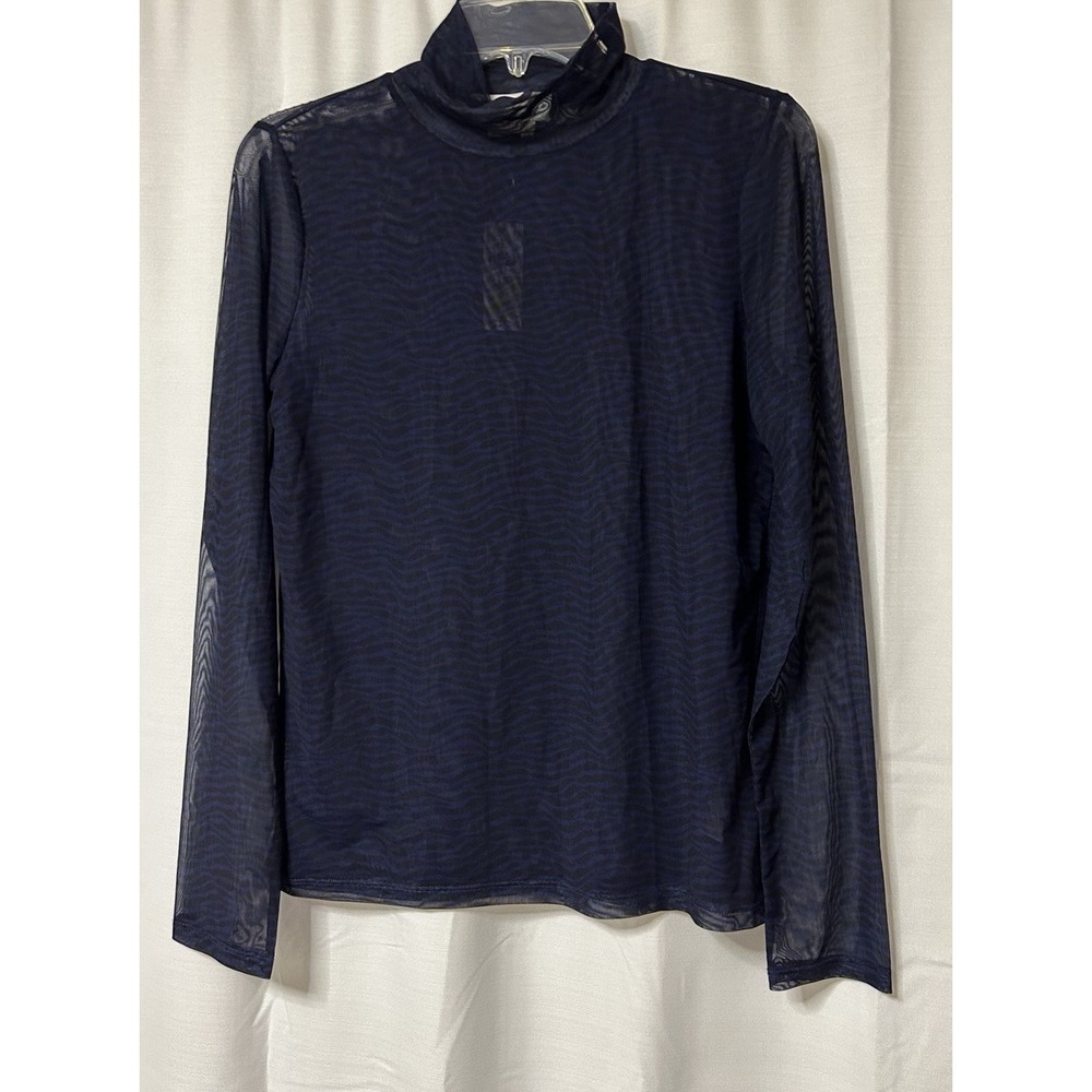 Anthropologie Womens Sheer Blue Fitted Tight Shirt Top Long Sleeve M